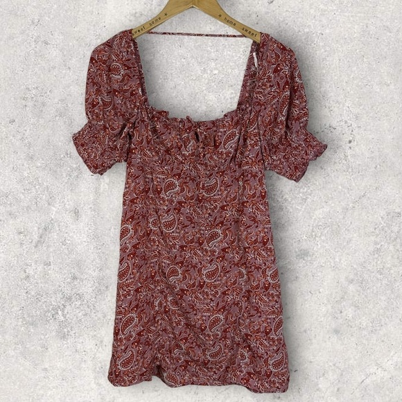 Nordstrom Smocked Puff Sleeve Mini Dress Red Pink Size Small Sweetheart Boho S - Picture 2 of 10